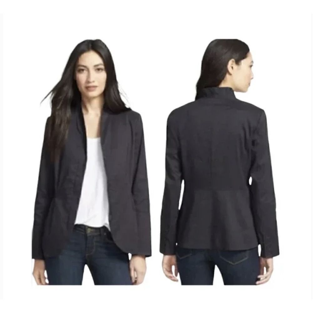 Eileen Fisher Linen Blend High Collar Peplum Jacket Gray Size Small